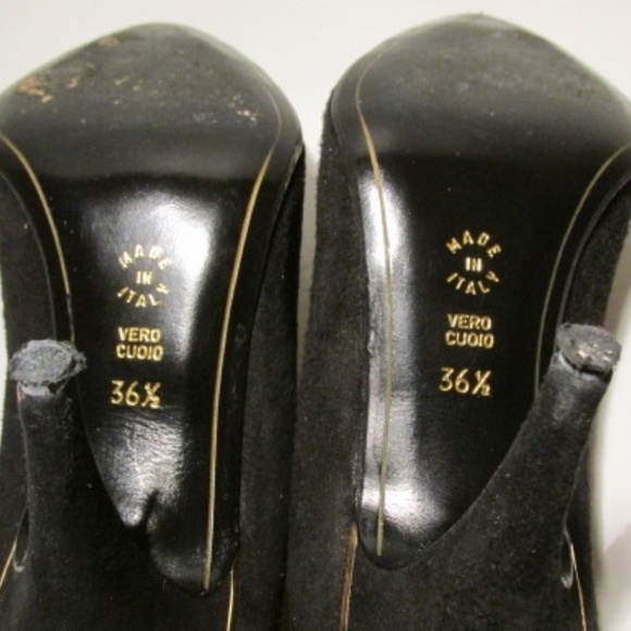 Vintage Black Leather Suede Pumps with Rhinestone Application, Size 36.5 - Picture 10 of 10